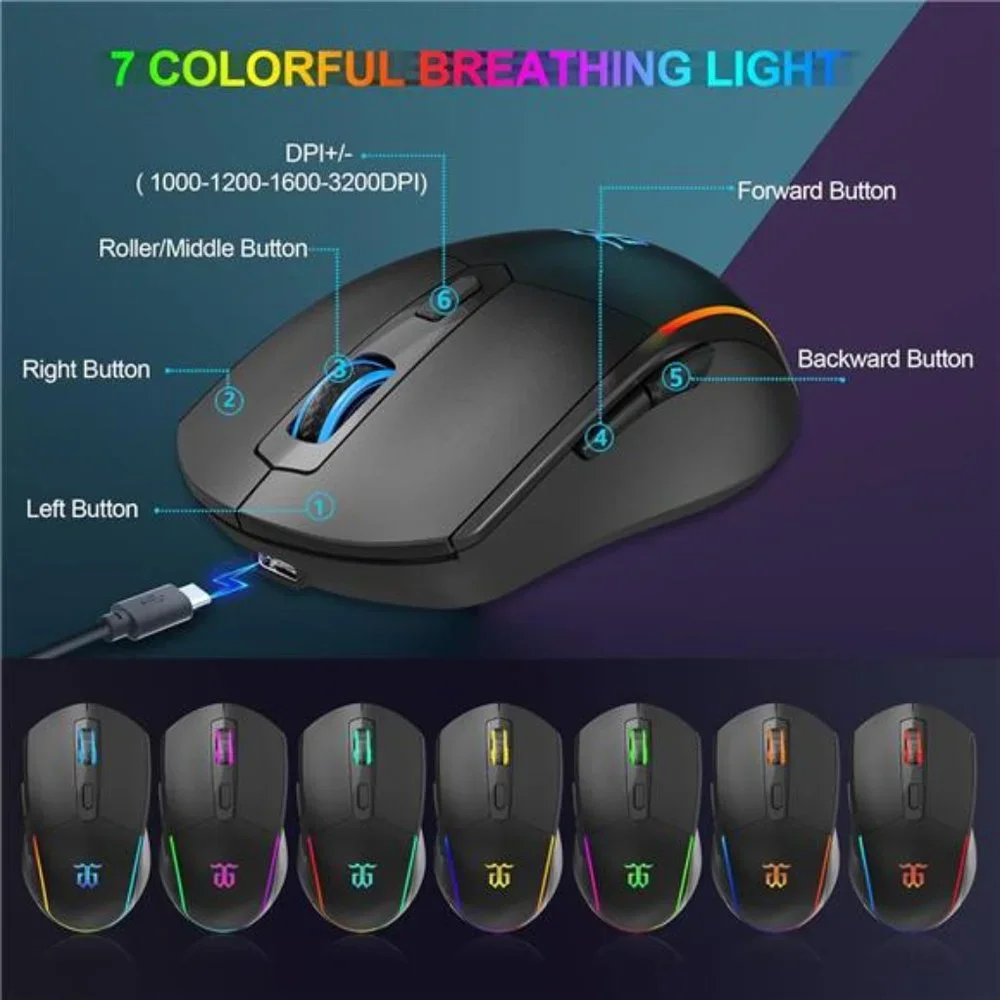 60% Wireless Gaming Keyboard and Mouse Combo,LED Backlit Rechargeable 2000mAh
